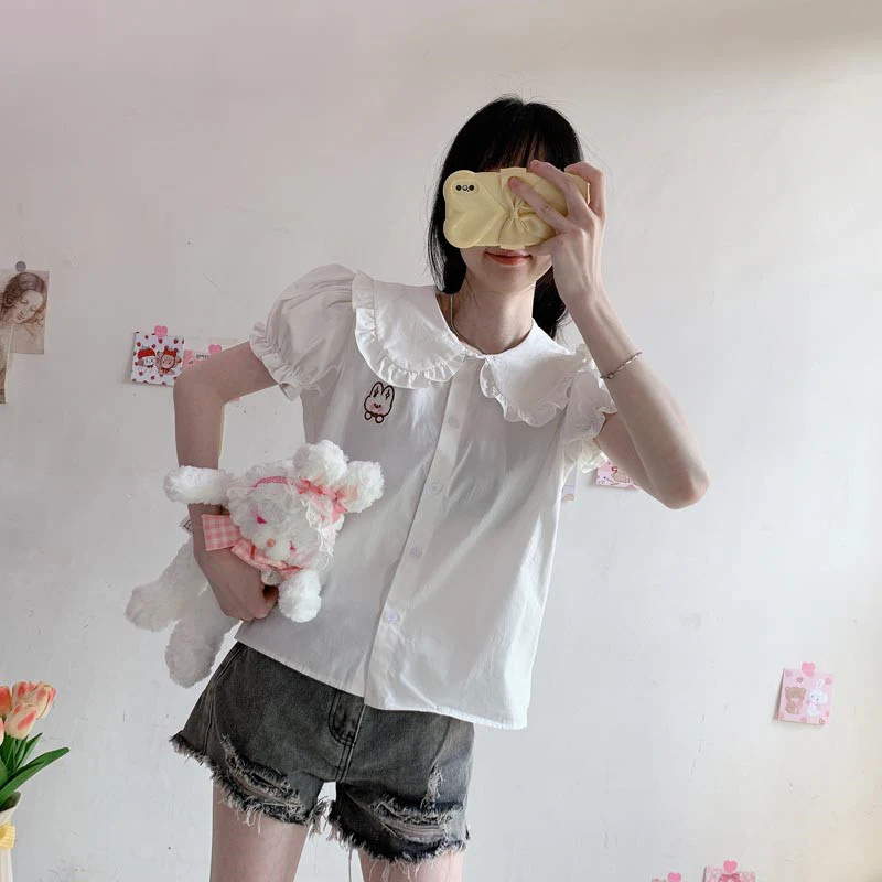 Puff Sleeve White Shirt Top    HA0748 - Image 3