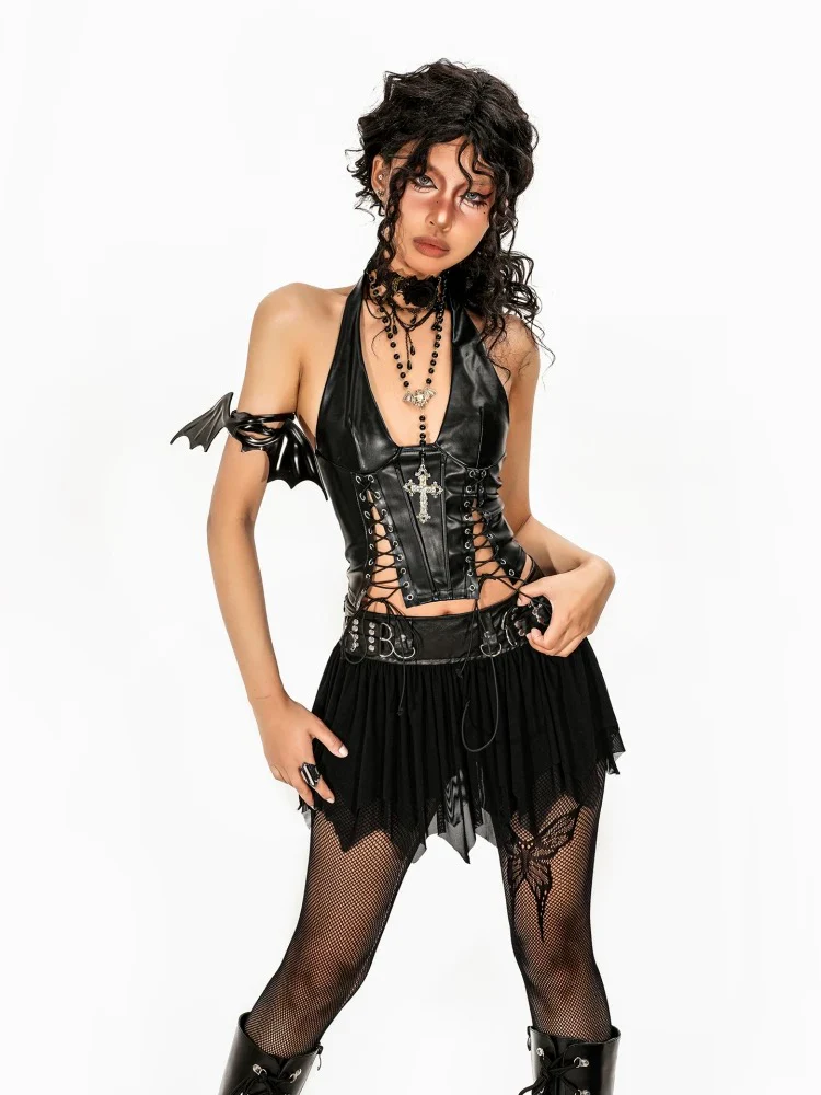 Punk PU Halter Top HA29714 - Image 3