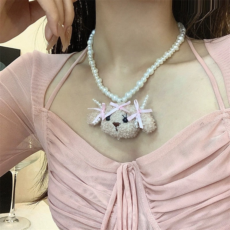 Puppy Pearl Necklace HA2337 - Image 3
