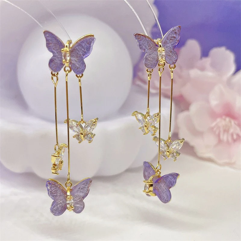 Purple Crystal Butterfly Earrings HA1867