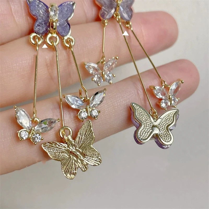 Purple Crystal Butterfly Earrings HA1867 - Image 3