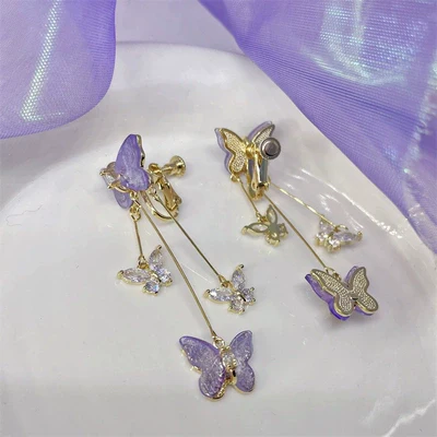 Purple Crystal Butterfly Earrings HA1867 - Image 4
