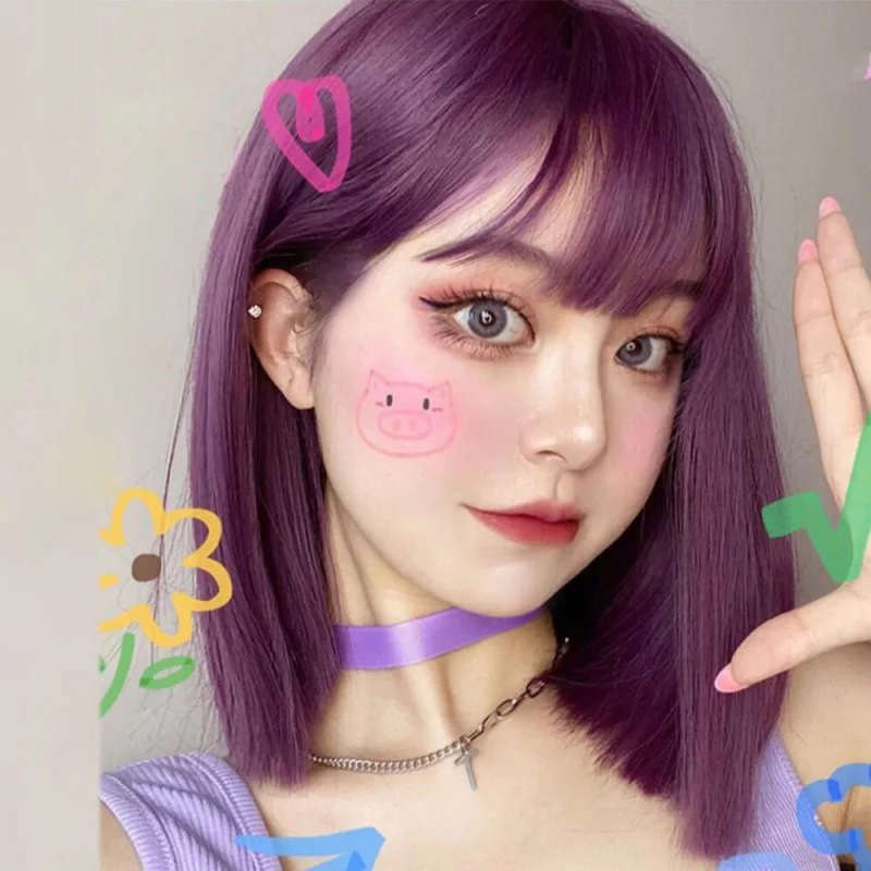Purple Medium Length Straight Hair Wig   HA1670 - Image 2