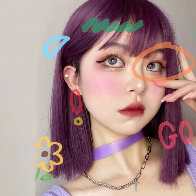 Purple Medium Length Straight Hair Wig   HA1670 - Image 3