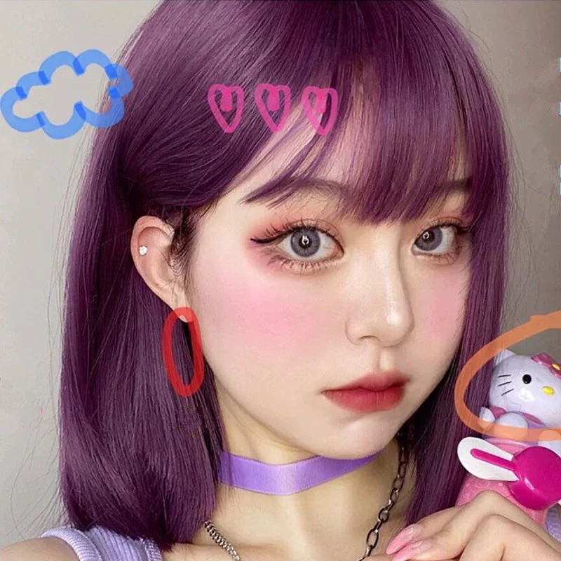 Purple Medium Length Straight Hair Wig   HA1670 - Image 4