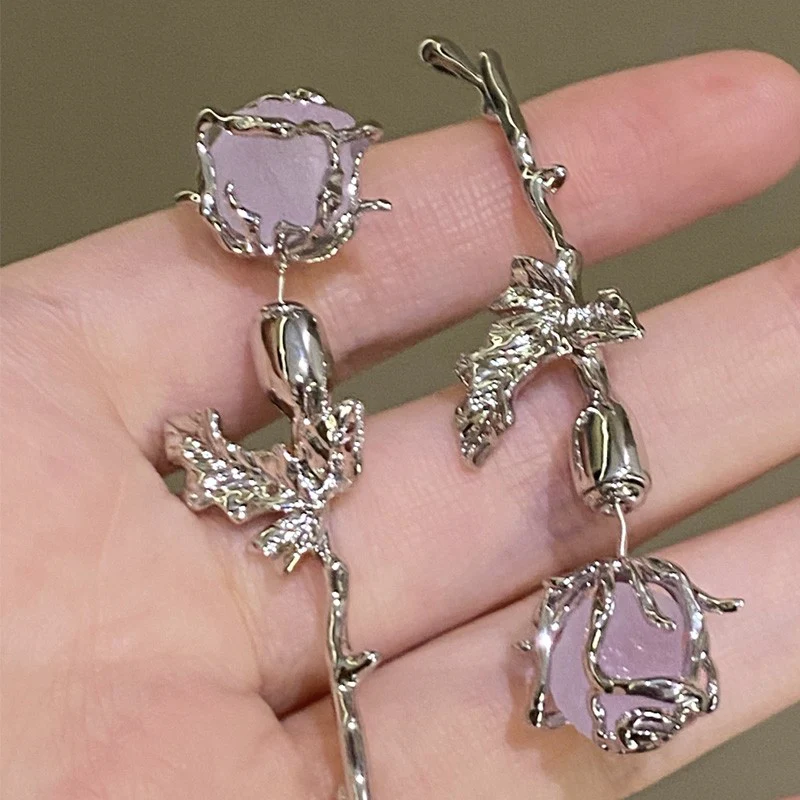 Purple Mineral Rose Earrings   HA1791 - Image 3