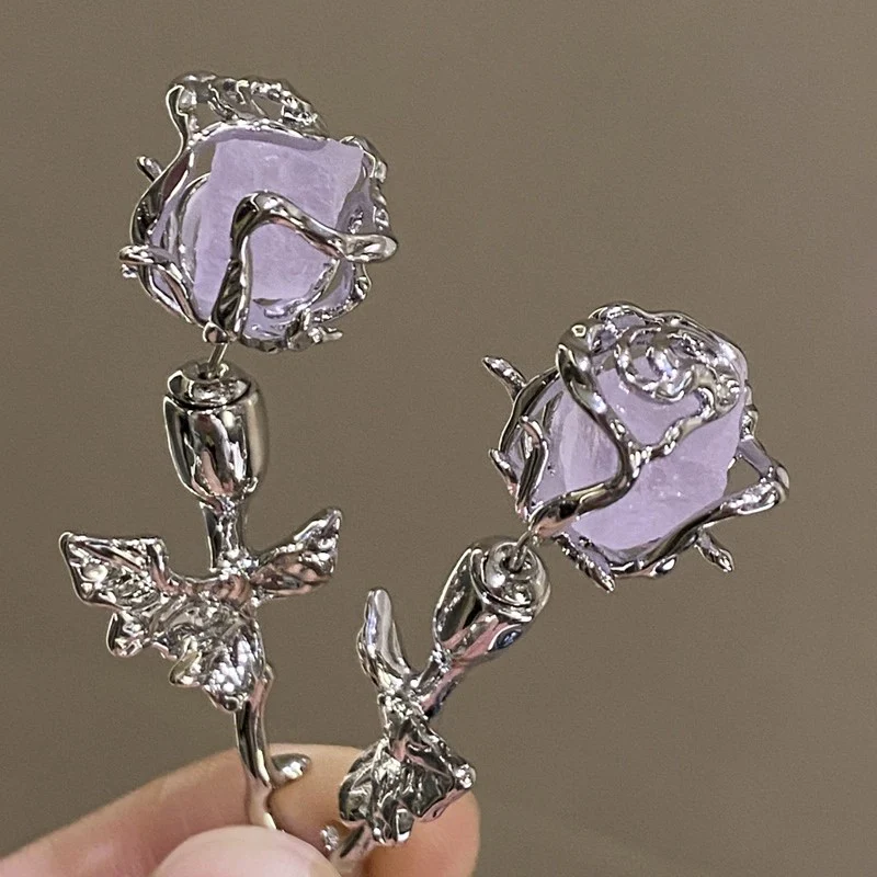 Purple Mineral Rose Earrings   HA1791 - Image 5