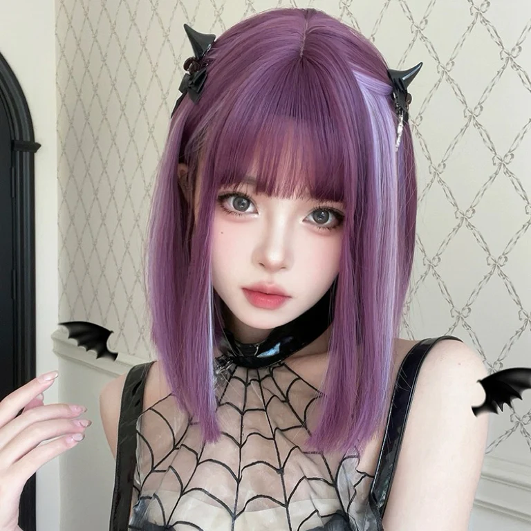 Purple short straight wig HA2566 - Image 2