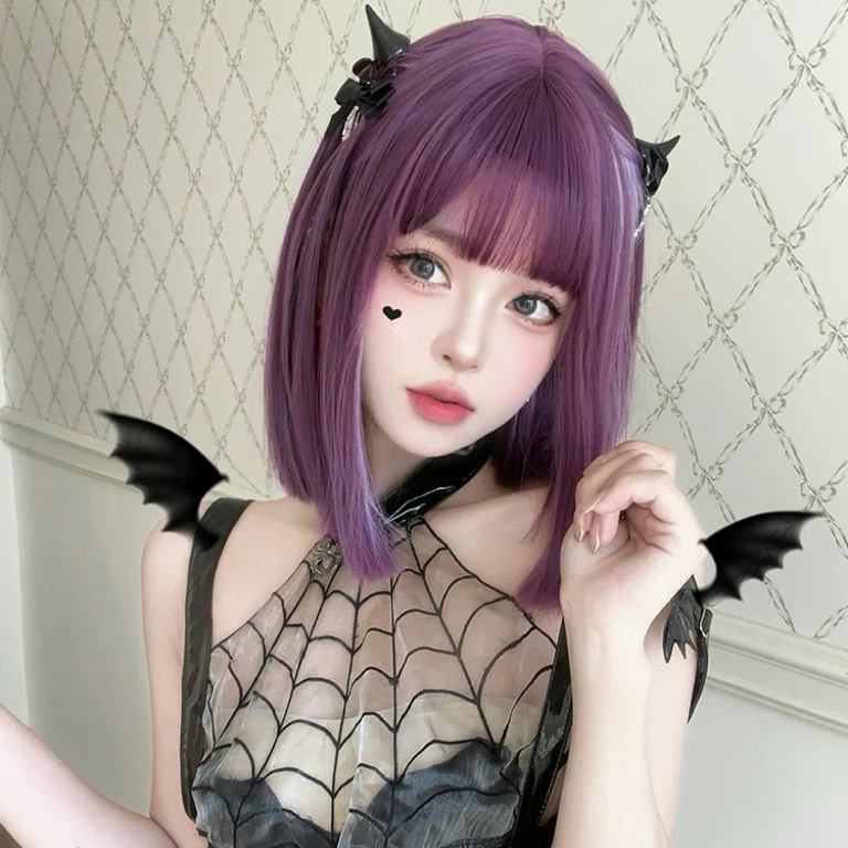 Purple short straight wig HA2566 - Image 3