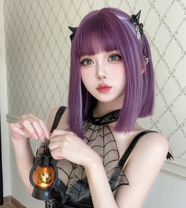 Purple short straight wig HA2566 - Image 4
