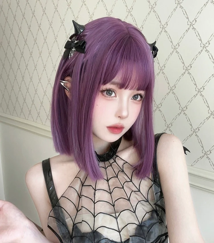 Purple short straight wig HA2566 - Image 5