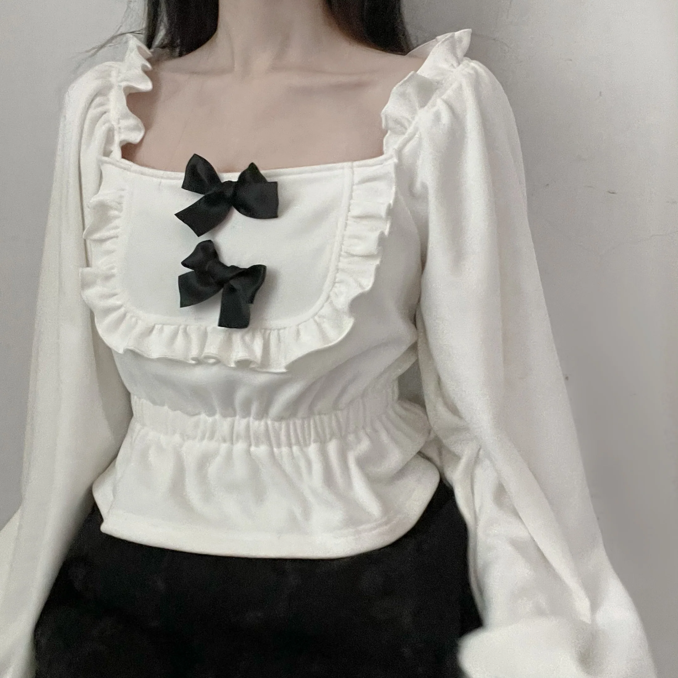 Red and white bowknot all-match top   HA1506 - Image 3
