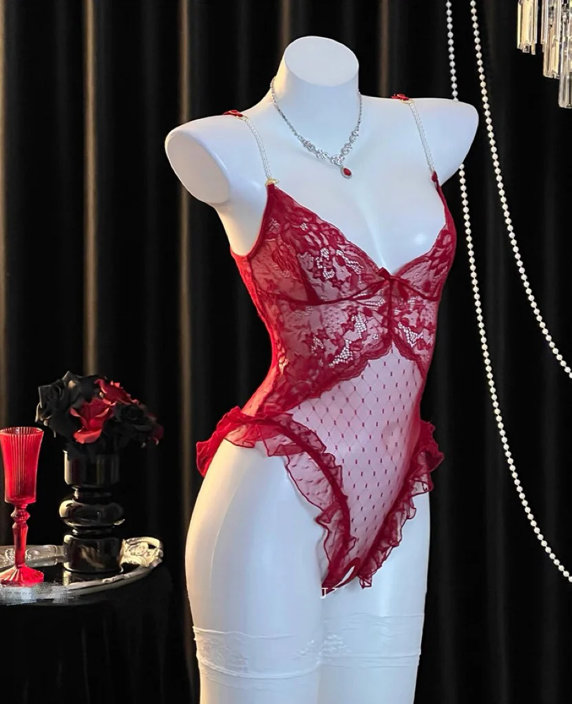 Red lace jumpsuit HA3000 - Image 2