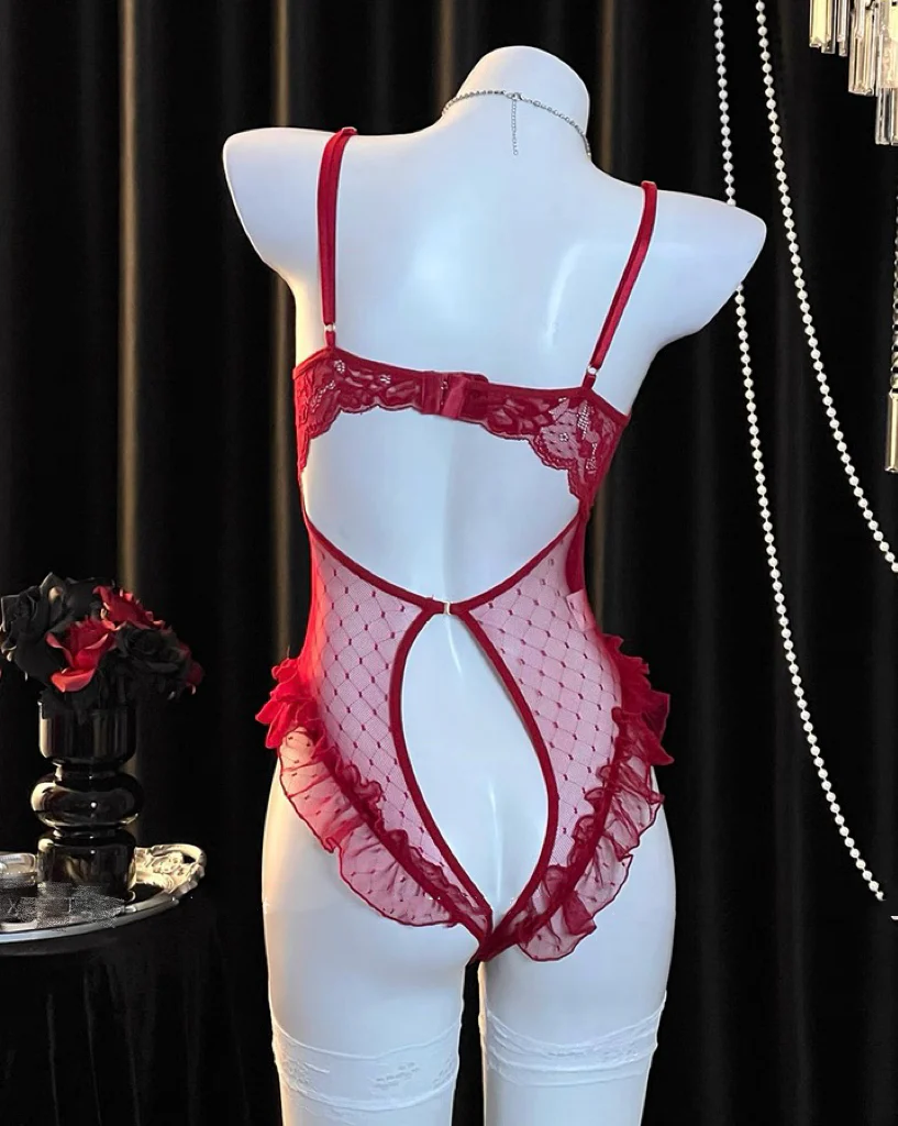 Red lace jumpsuit HA3000 - Image 4