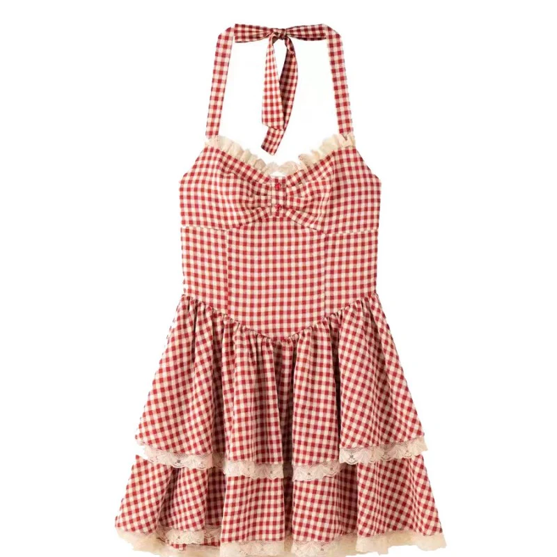 Red Plaid Sling Dress   HA1884 - Image 5