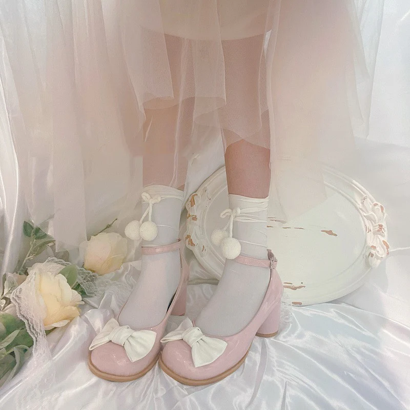 Round toe cute bow mid-heel high heels   HA0867 - Image 4