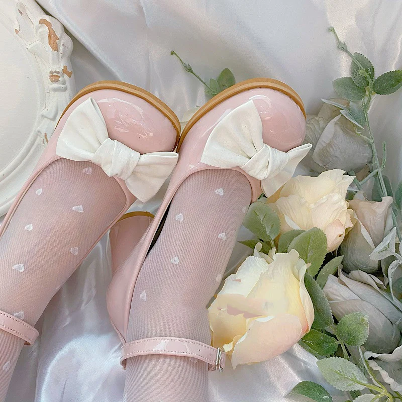 Round toe cute bow mid-heel high heels   HA0867 - Image 5