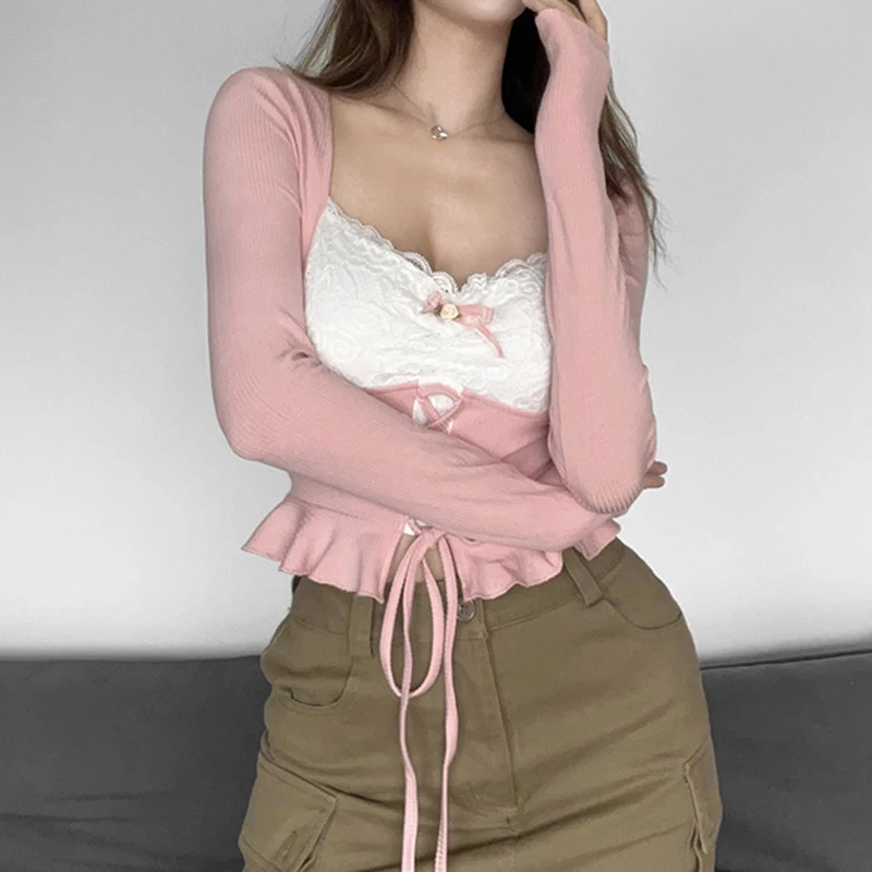 Ruffle Tie Long Sleeve T-Shirt   HA1272 - Image 4