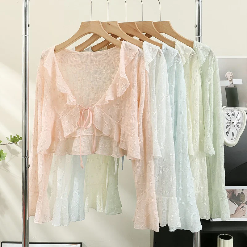 Ruffle Tie Sun Protection Cardigan   HA1786 - Image 2