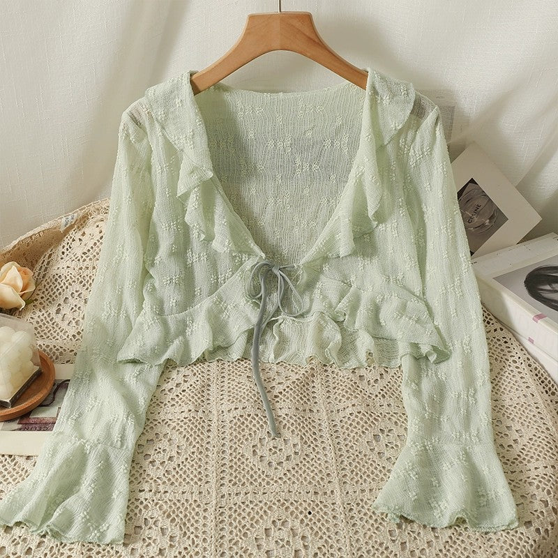 Ruffle Tie Sun Protection Cardigan   HA1786 - Image 3