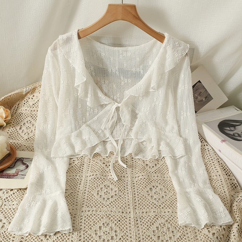 Ruffle Tie Sun Protection Cardigan   HA1786 - Image 4