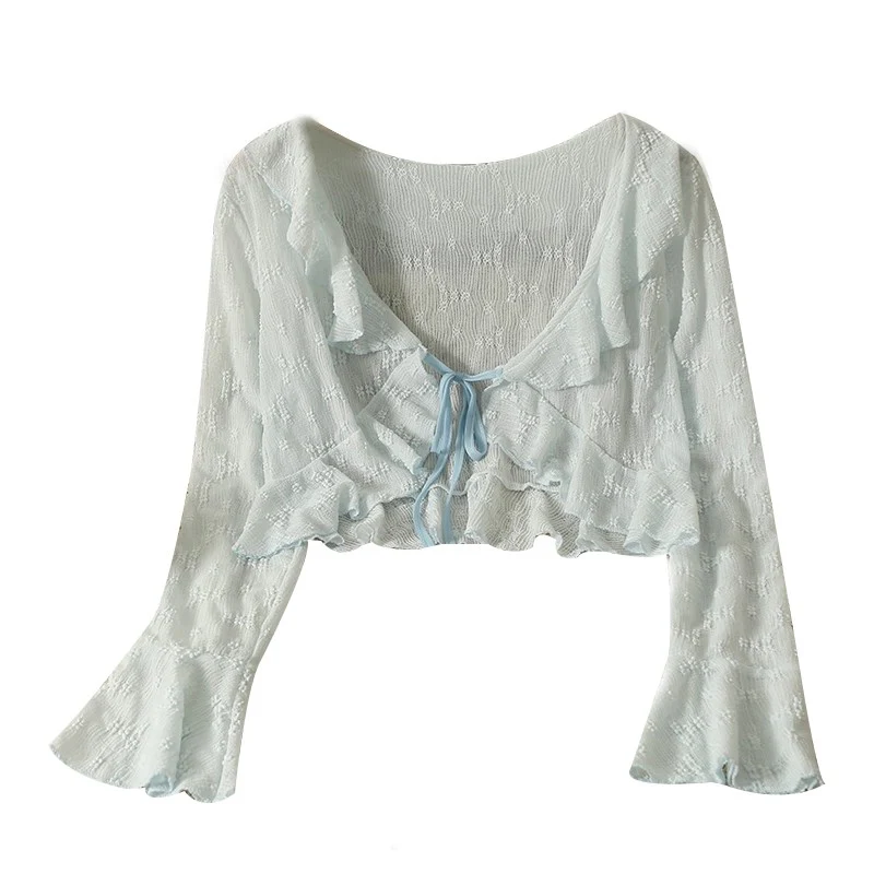 Ruffle Tie Sun Protection Cardigan   HA1786 - Image 5