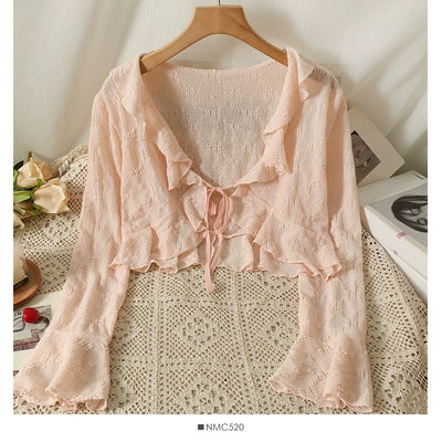 Ruffle Tie Sun Protection Cardigan   HA1786 - Image 7