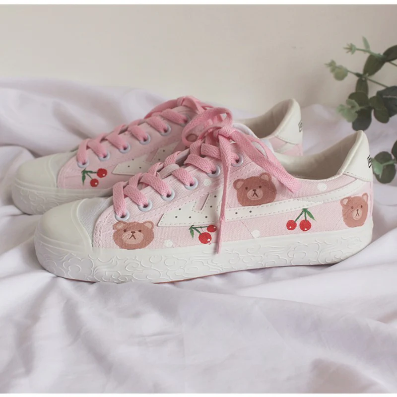 Sakura pink cute bear canvas shoes HA1279 - Image 3