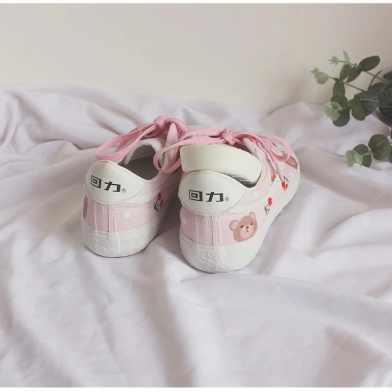 Sakura pink cute bear canvas shoes HA1279 - Image 4