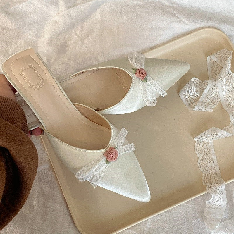Satin Pointed Toe Low Heel Slides  HA1980 - Image 4