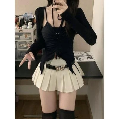 Short Cardigan + Halter Neck Strap + Pleated Skirt Three-piece Suit   HA2163 - Image 5