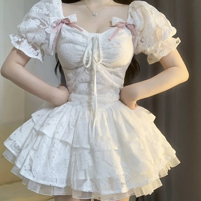 Short Sleeve Sweet Puffy A-Line Dress   HA1992 - Image 2