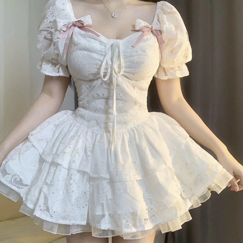 Short Sleeve Sweet Puffy A-Line Dress   HA1992 - Image 4