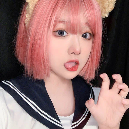 Short straight pink hair with bob head  HA0149 - Image 4
