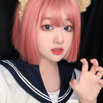 Short straight pink hair with bob head  HA0149 - Image 5