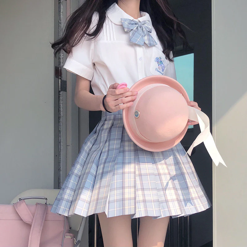 Sky Blue grid skirt   HA0737 - Image 3