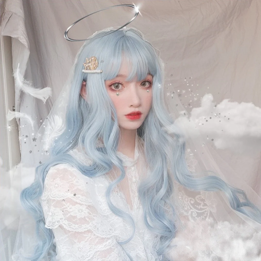 Sky blue long curly hair HA0065 - Image 7