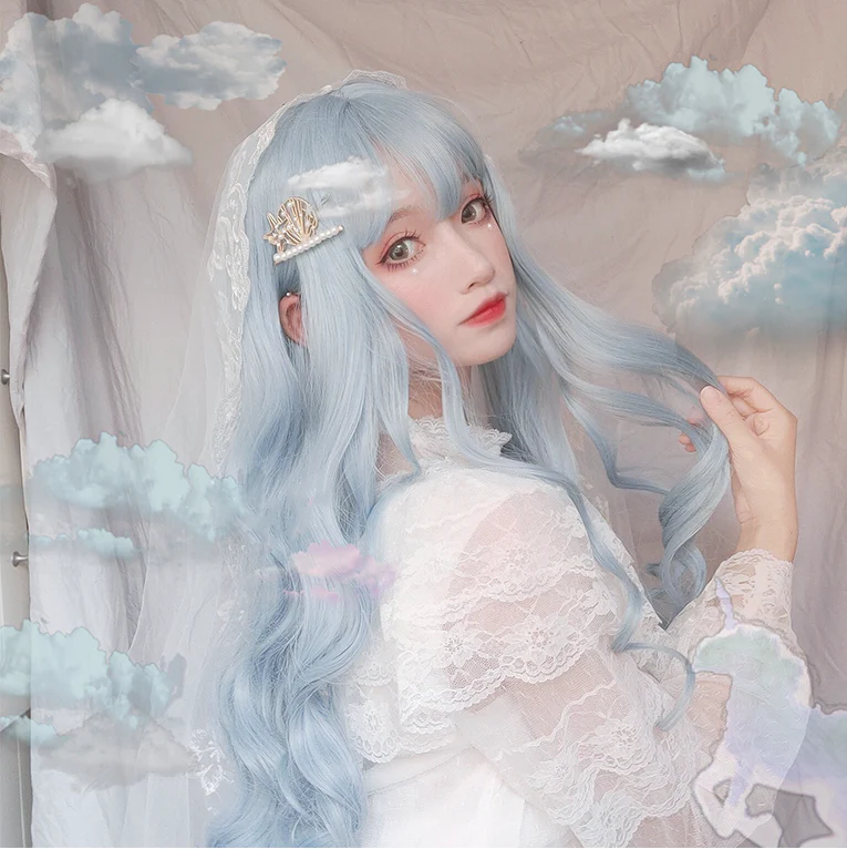 Sky blue long curly hair HA0065 - Image 8