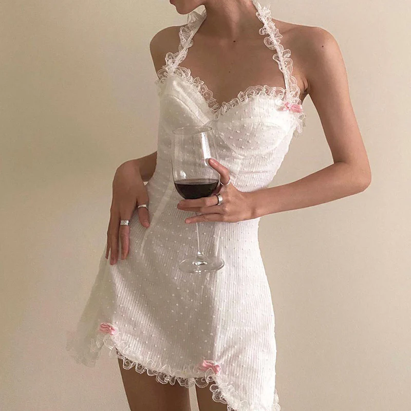Slim-Fit Bow Halter Slip Dress  HA0697 - Image 2