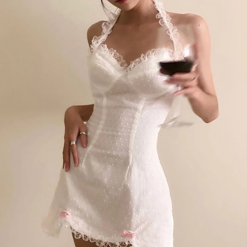 Slim-Fit Bow Halter Slip Dress  HA0697 - Image 4