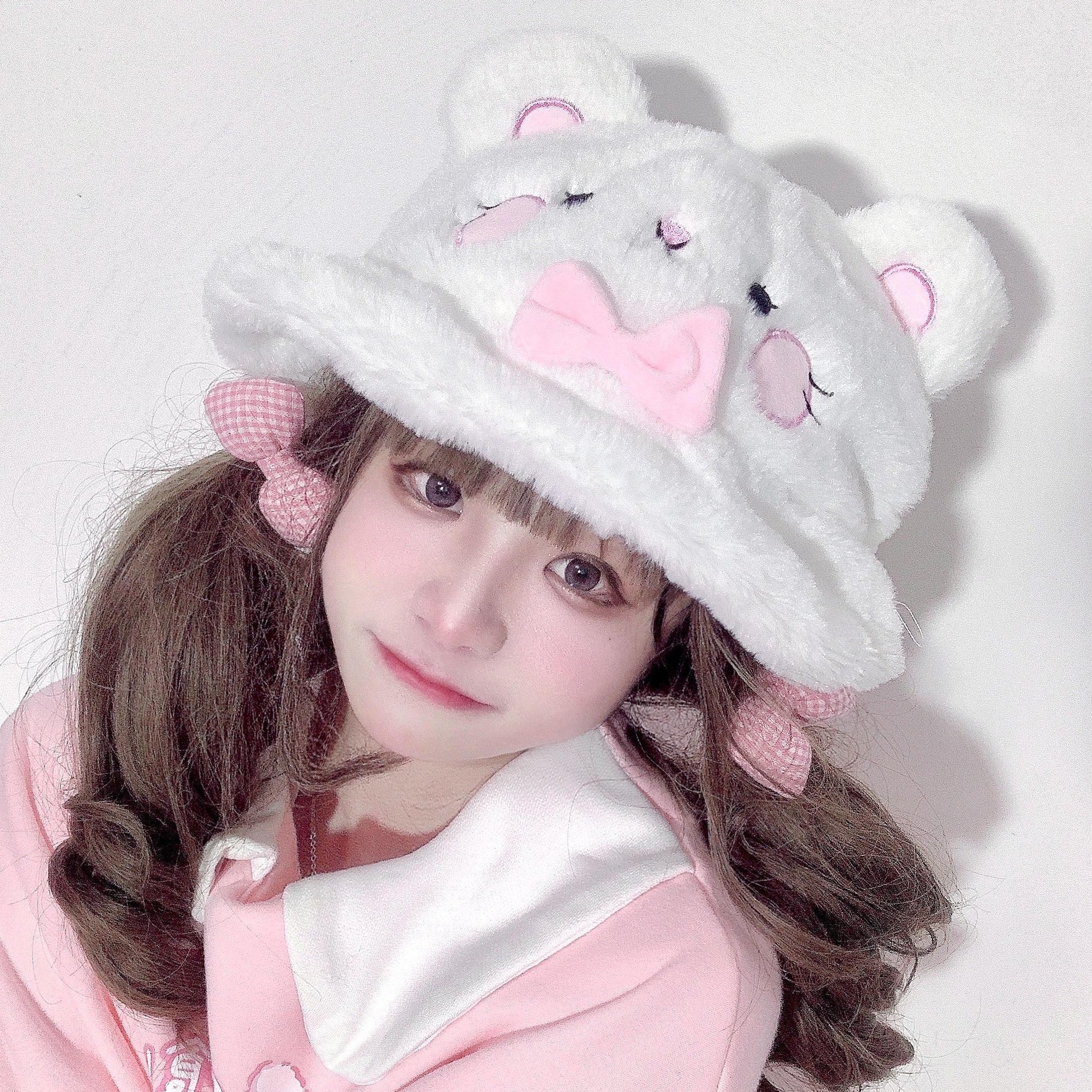 Small Hamster Bear Ears Plush Bucket Hat HA0875 - Image 3