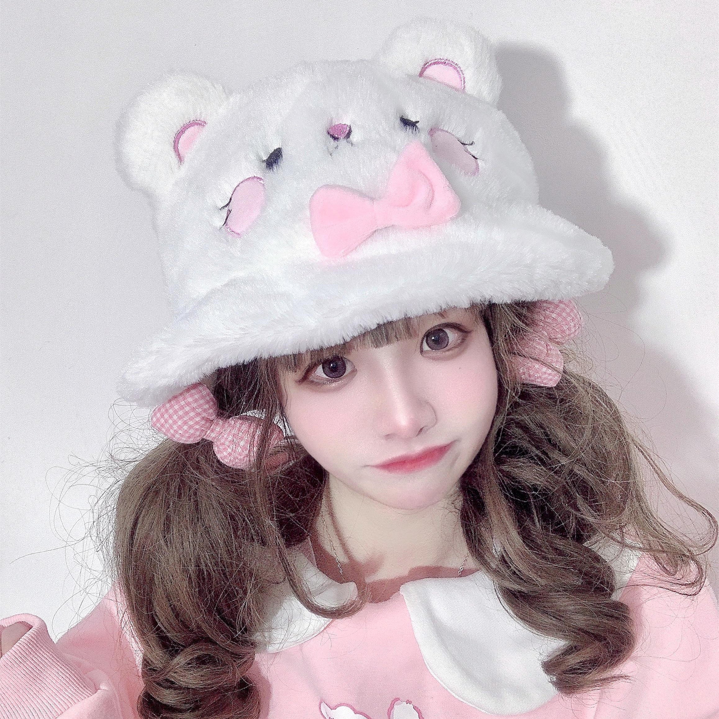 Small Hamster Bear Ears Plush Bucket Hat HA0875 - Image 5
