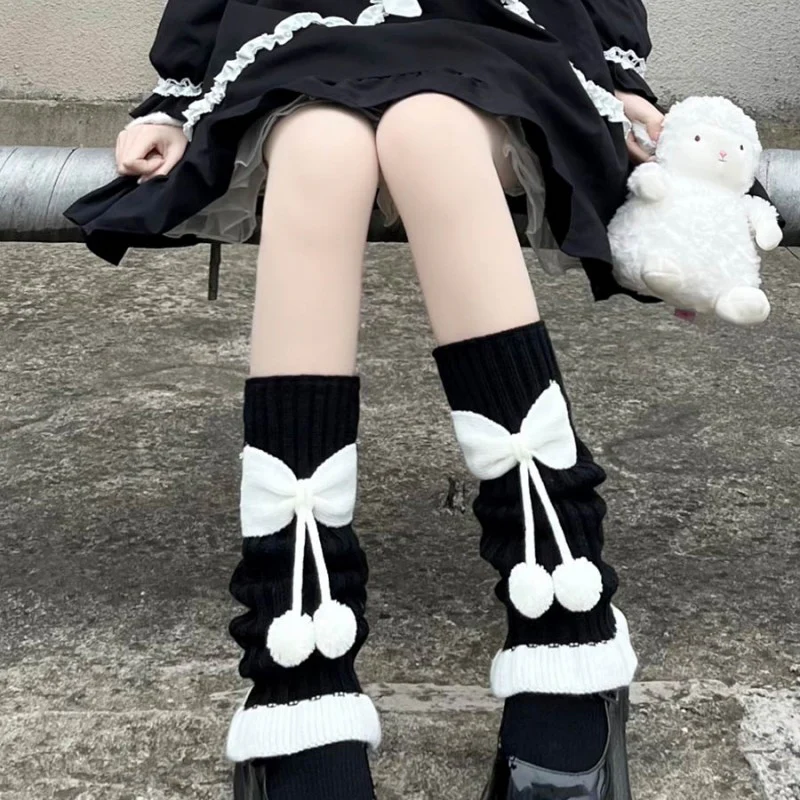 Socks with bowknot and fur pom  HA1660 - Image 3