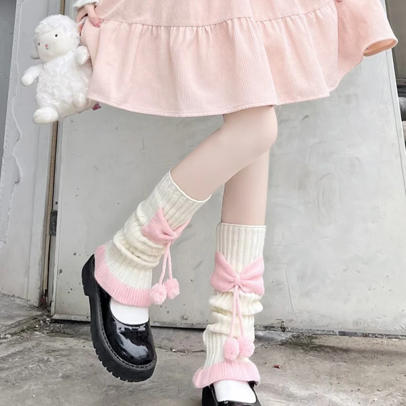 Socks with bowknot and fur pom  HA1660 - Image 4