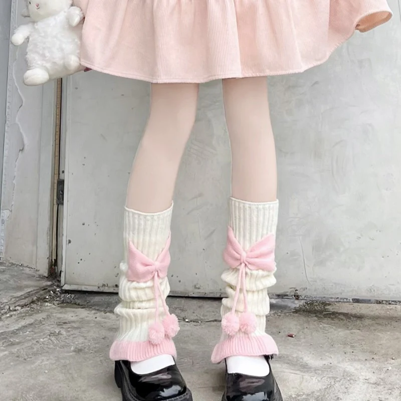 Socks with bowknot and fur pom  HA1660 - Image 5