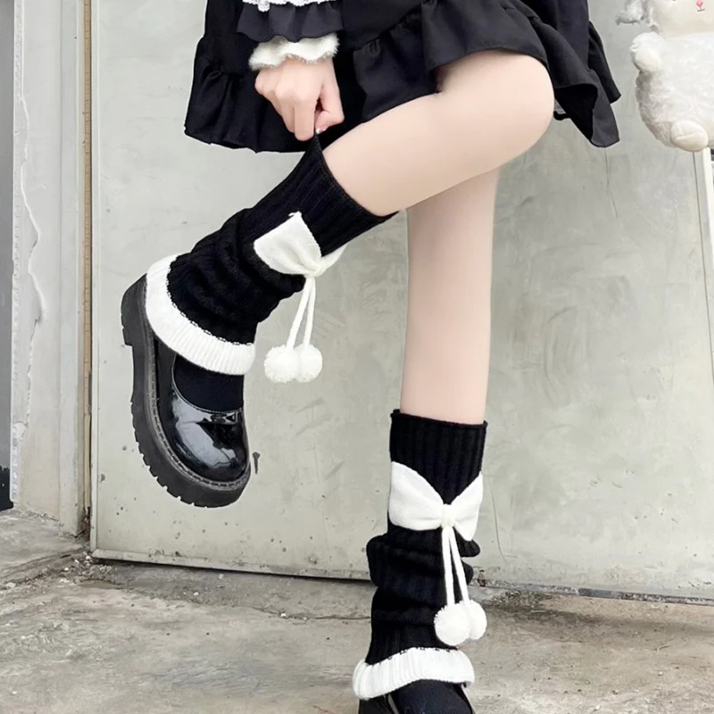 Socks with bowknot and fur pom  HA1660 - Image 6