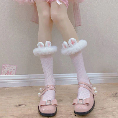 Solid Color Mid Tube Lolita White Socks HA0810