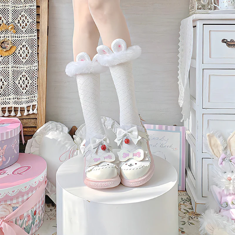 Solid Color Mid Tube Lolita White Socks HA0810 - Image 2