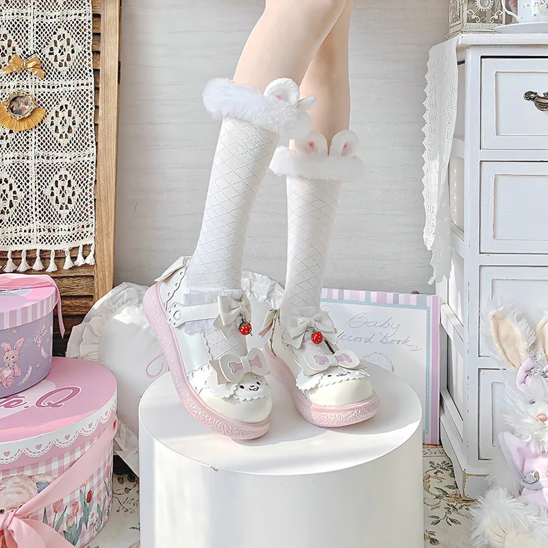 Solid Color Mid Tube Lolita White Socks HA0810 - Image 3
