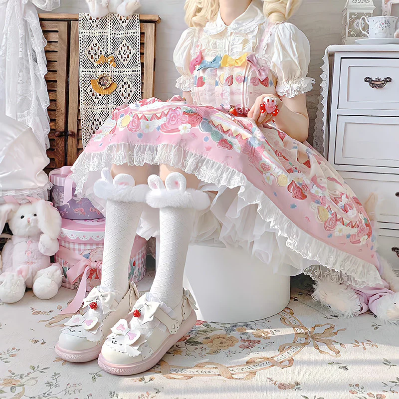 Solid Color Mid Tube Lolita White Socks HA0810 - Image 4